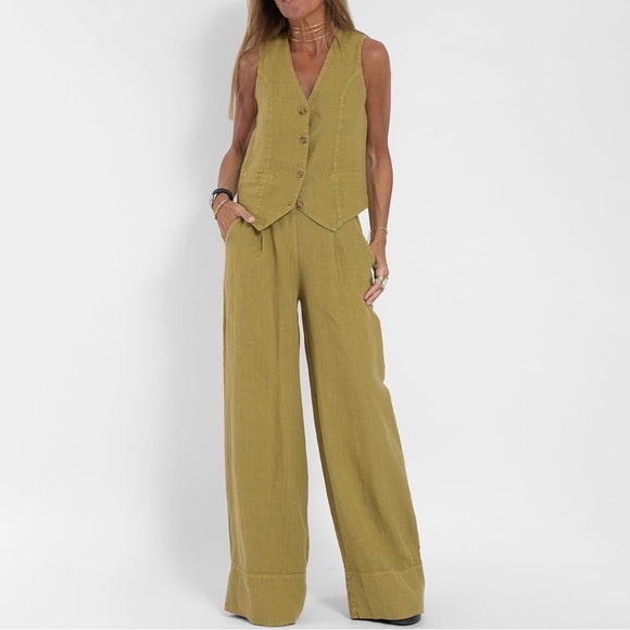 Women's Light Yellow/Green Pant & Vest Set - Picture 4 of 10